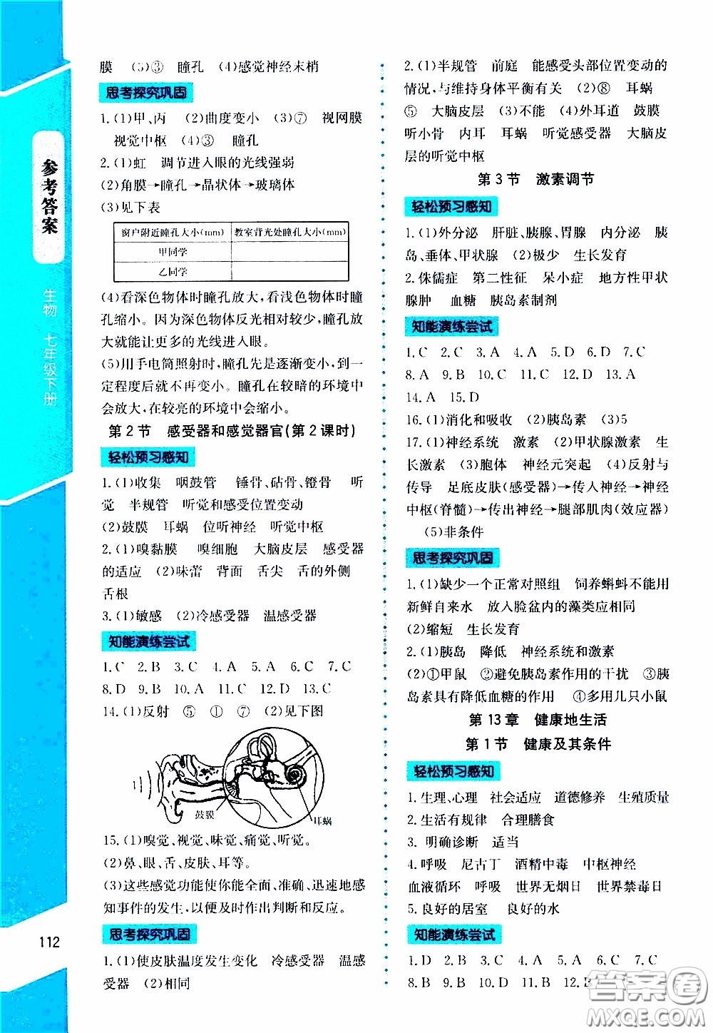 2020年課內(nèi)課外直通車生物七年級(jí)下冊(cè)北師大版參考答案