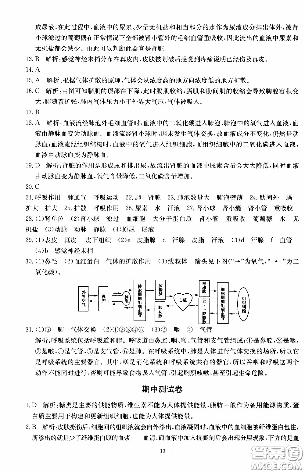 2020年課內(nèi)課外直通車生物七年級(jí)下冊(cè)北師大版參考答案