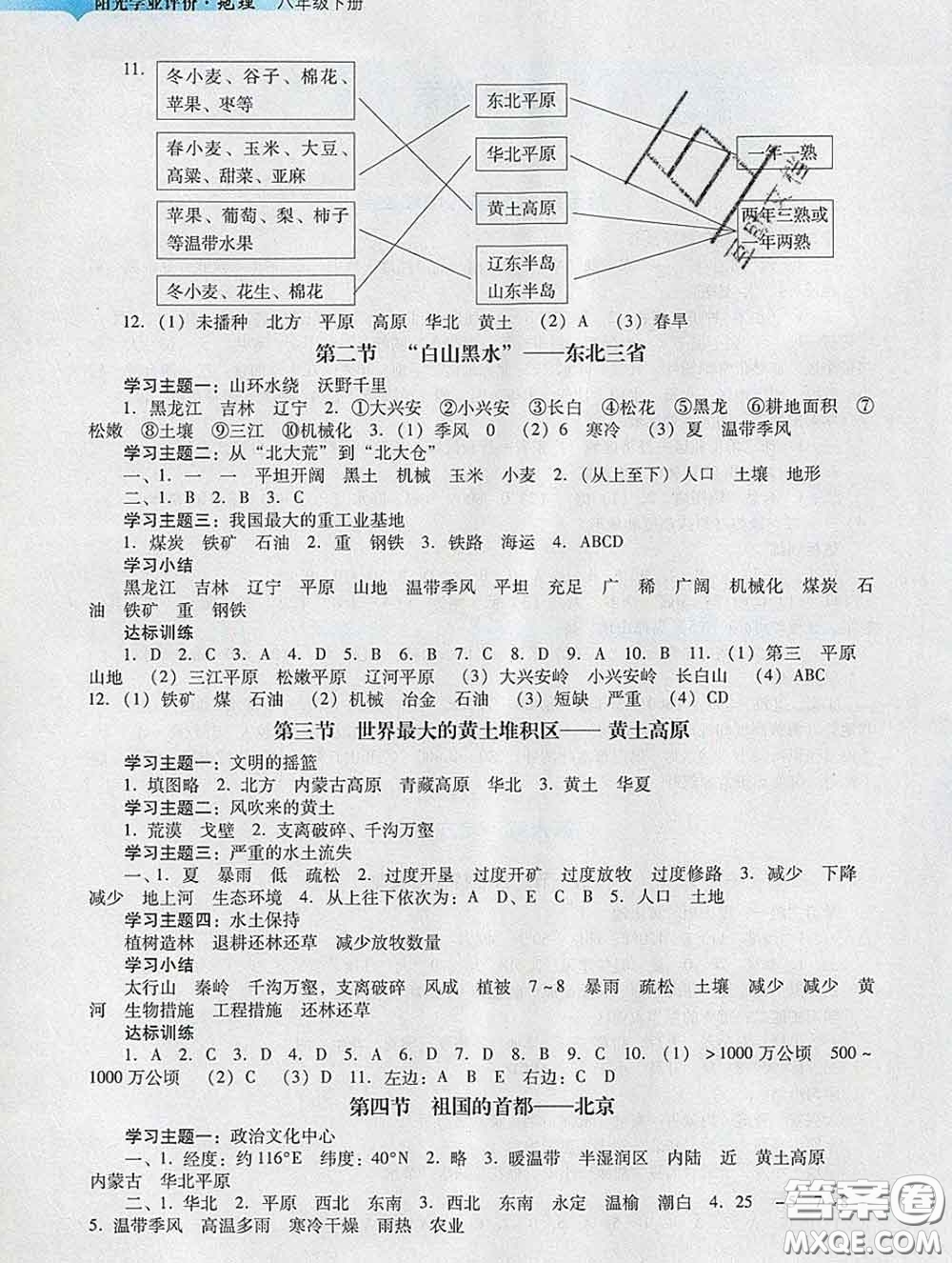 2020新版陽(yáng)光學(xué)業(yè)評(píng)價(jià)八年級(jí)地理下冊(cè)人教版參考答案