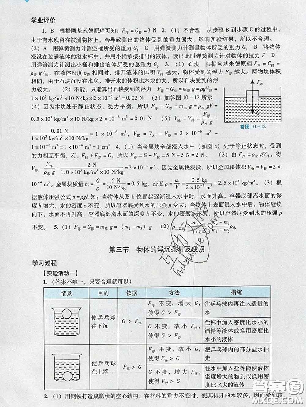 2020新版陽光學(xué)業(yè)評價(jià)八年級物理下冊人教版參考答案