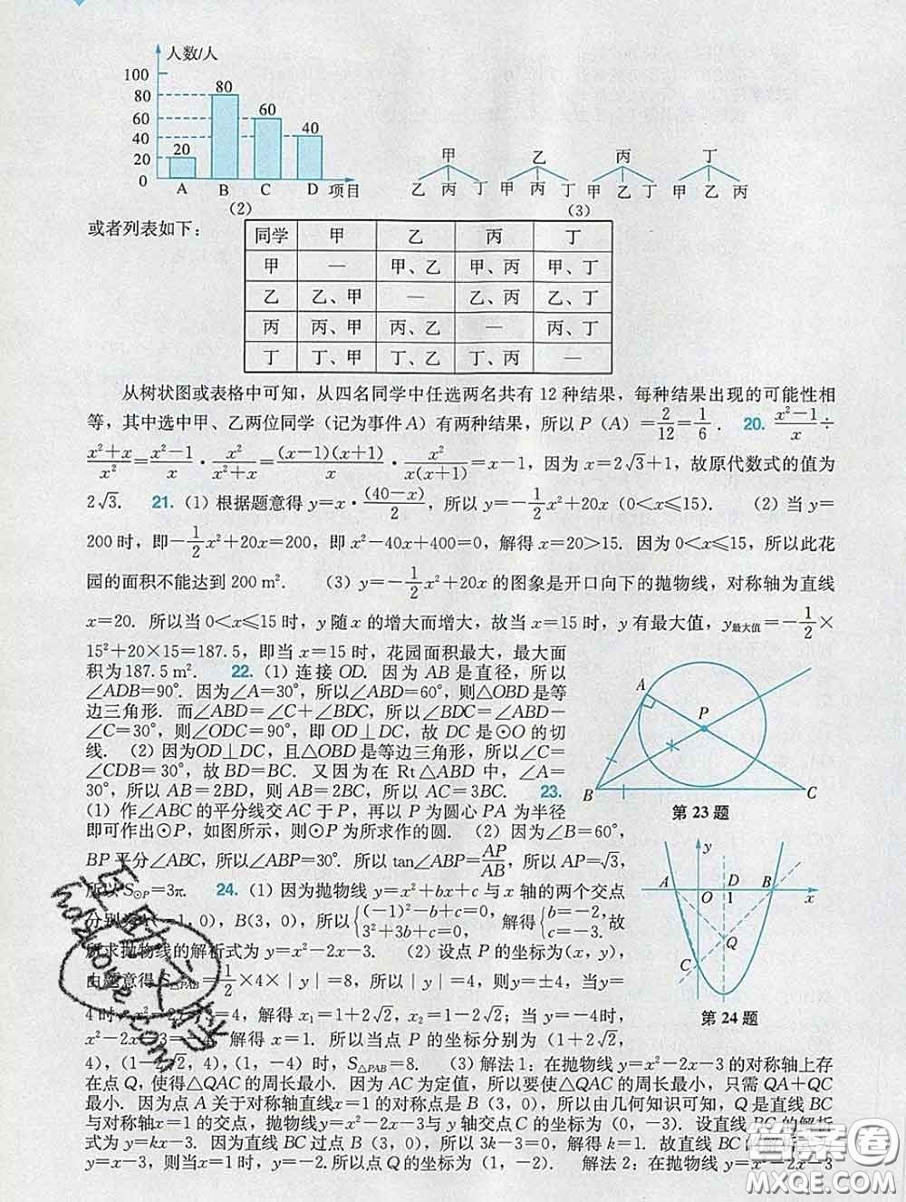 2020新版陽光學(xué)業(yè)評價(jià)九年級數(shù)學(xué)下冊人教版參考答案