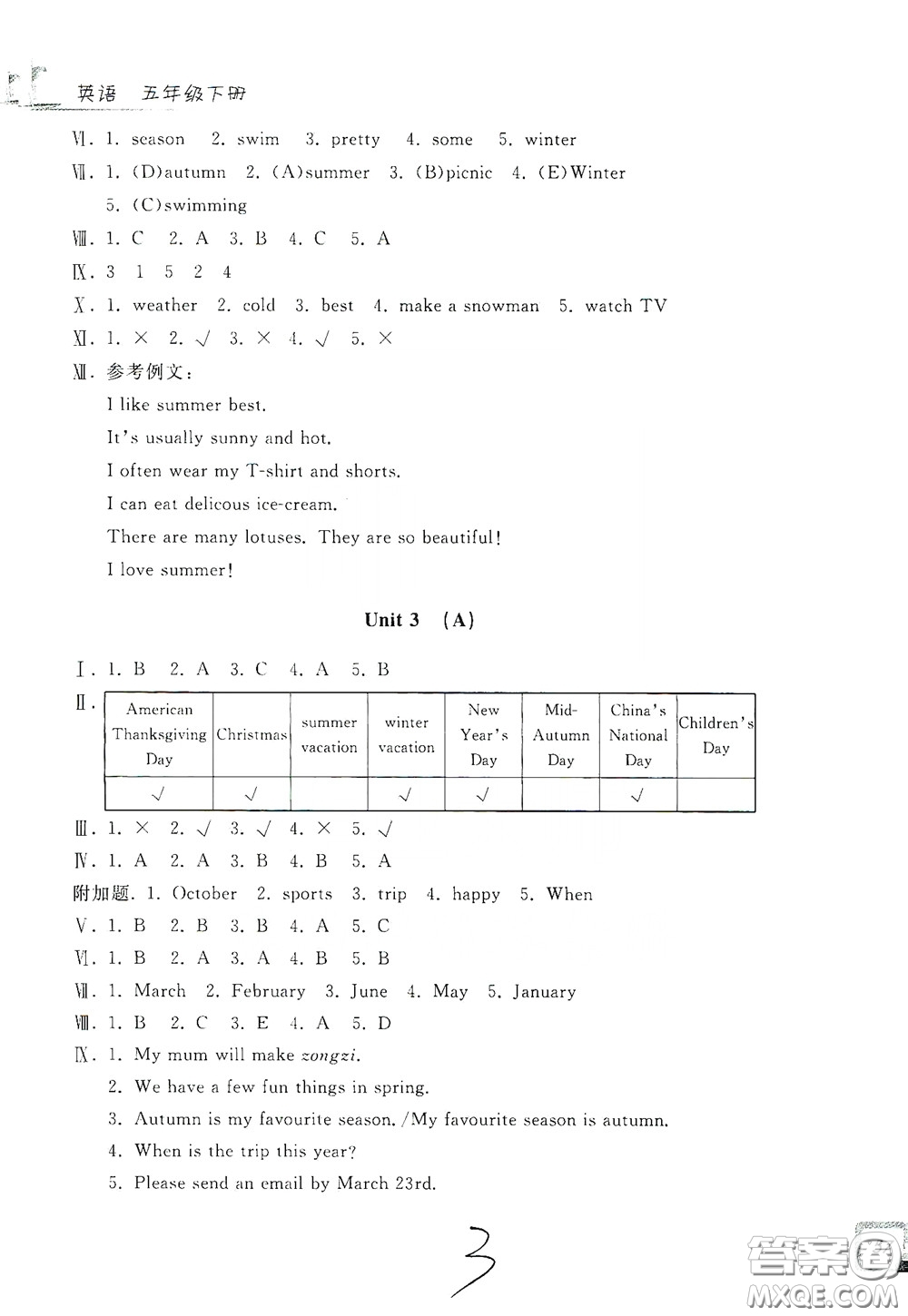 浙江工商大學出版社2020學力測評小學單元測試卷五年級英語下冊答案