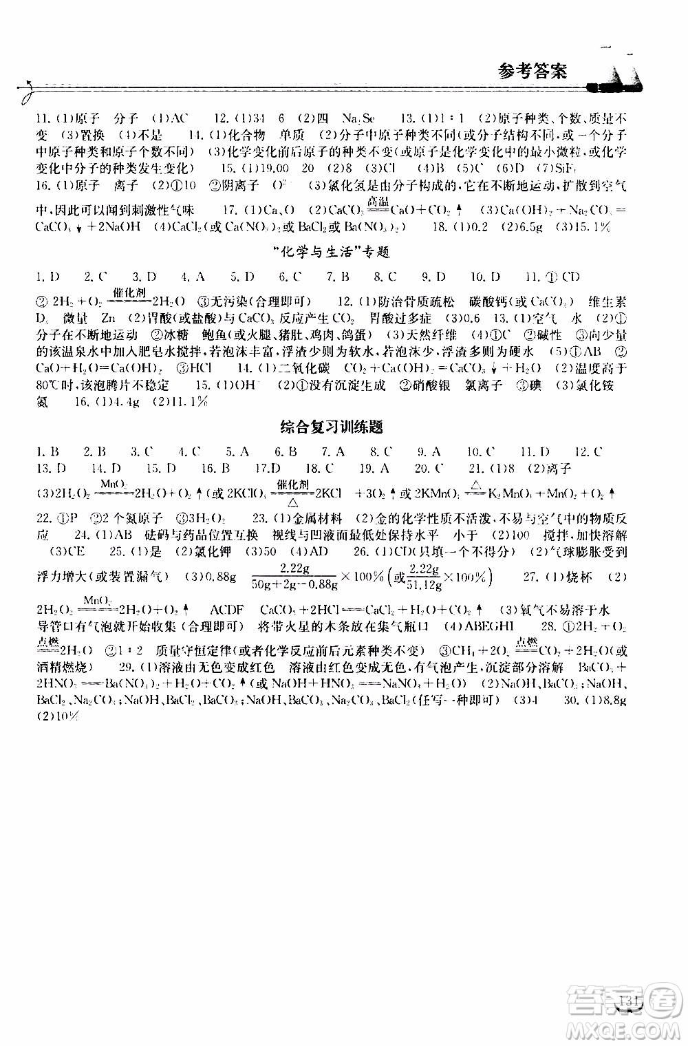 2020年長江作業(yè)本同步練習(xí)化學(xué)九年級下冊人教版參考答案