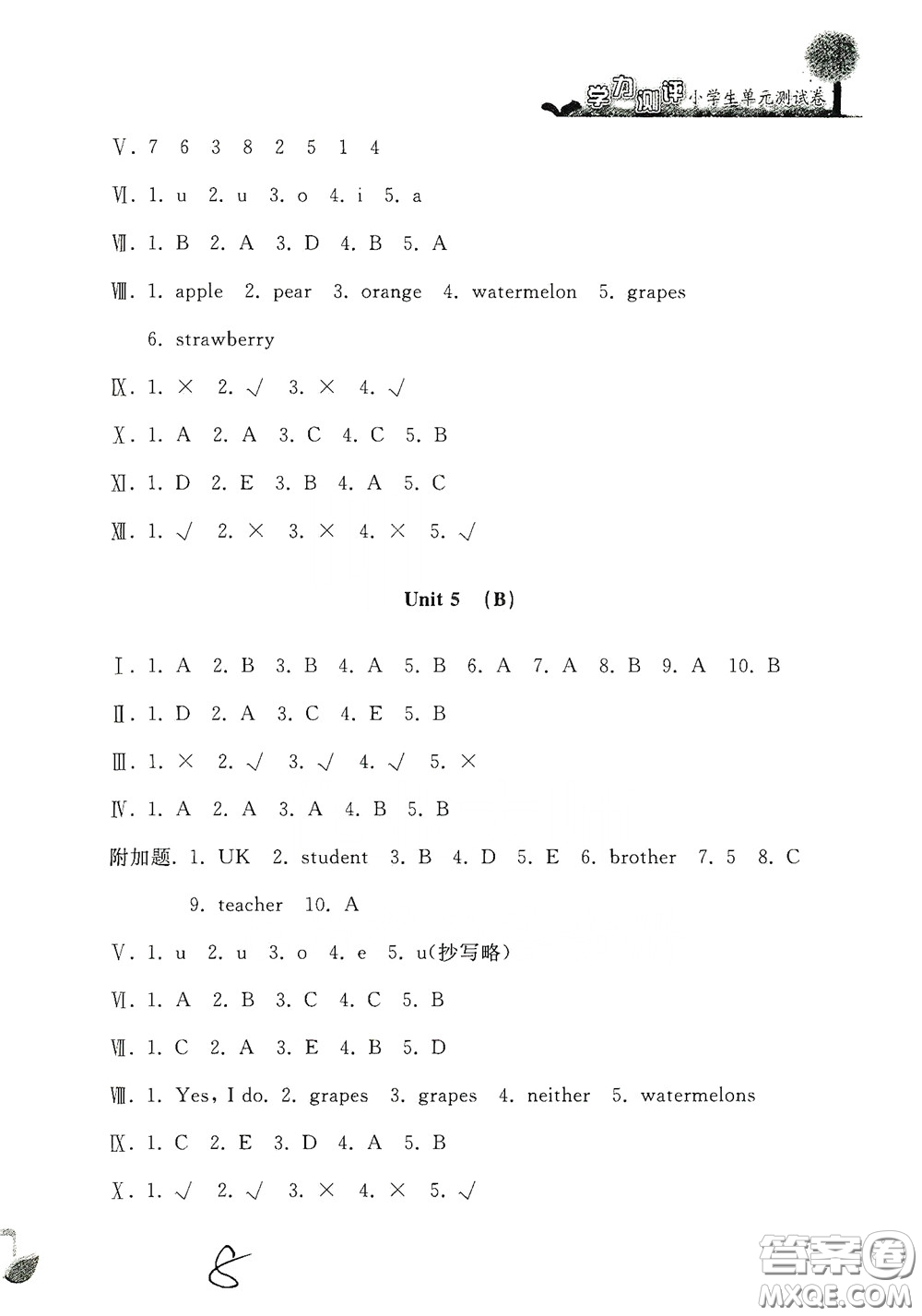 浙江工商大學出版社2020學力測評小學單元測試卷三年級英語下冊答案