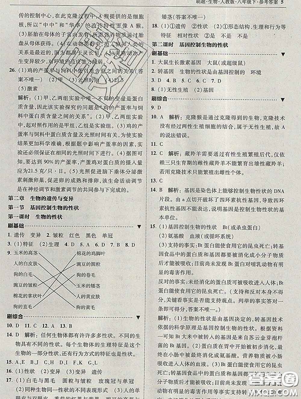 東北師范大學出版社2020春北大綠卡刷題八年級生物下冊人教版答案