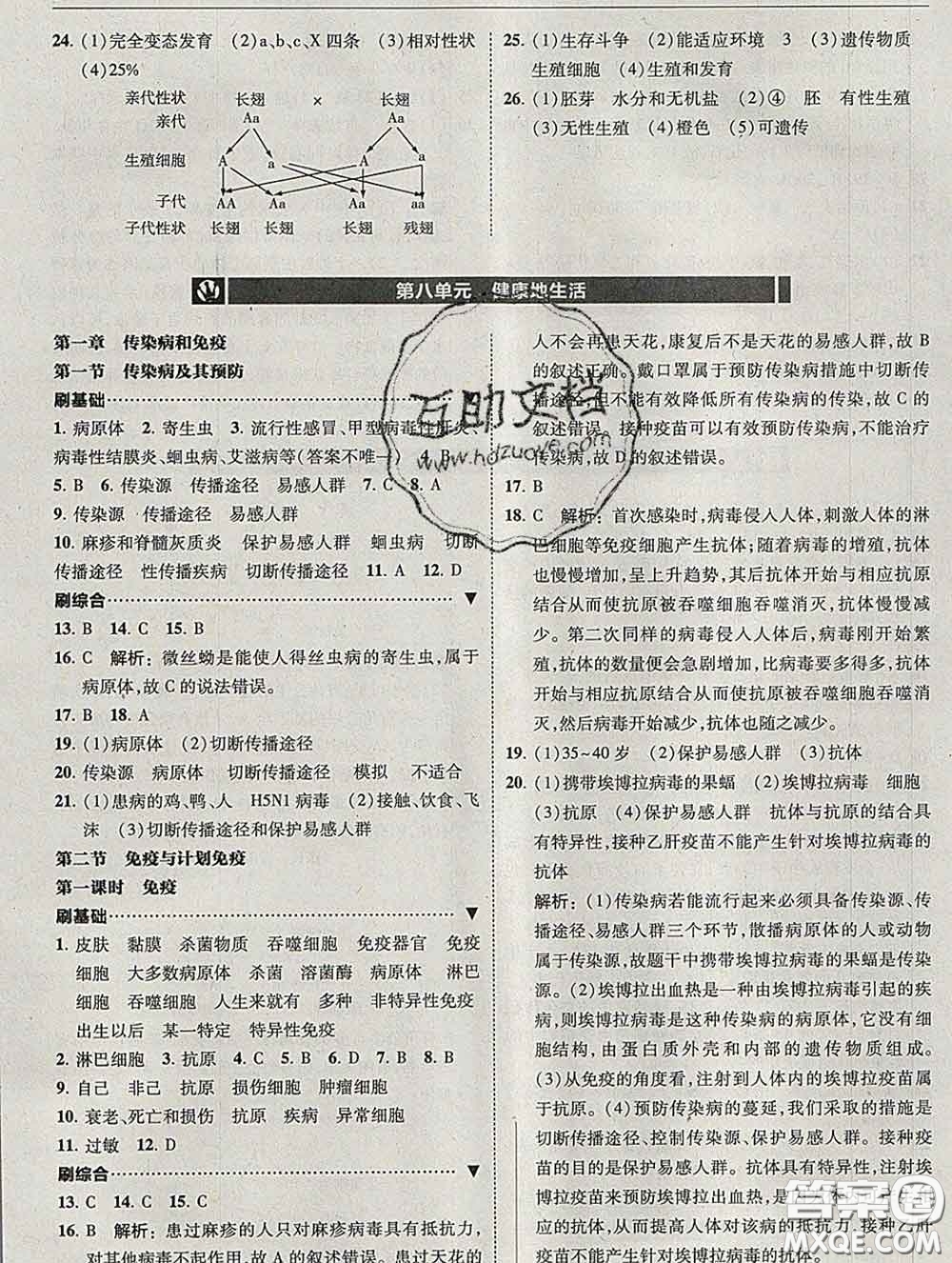 東北師范大學出版社2020春北大綠卡刷題八年級生物下冊人教版答案