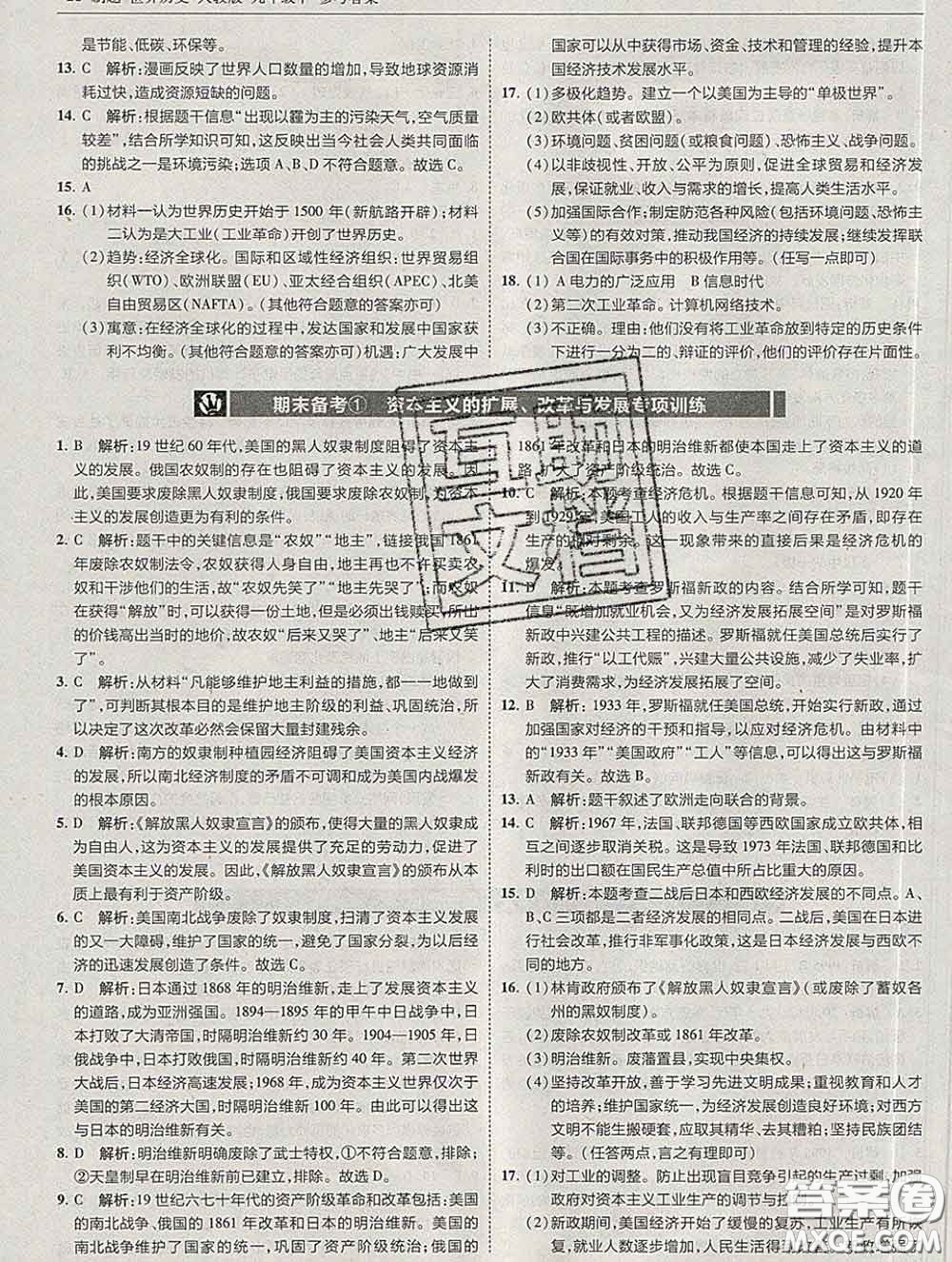 東北師范大學(xué)出版社2020春北大綠卡刷題九年級(jí)歷史下冊(cè)人教版答案