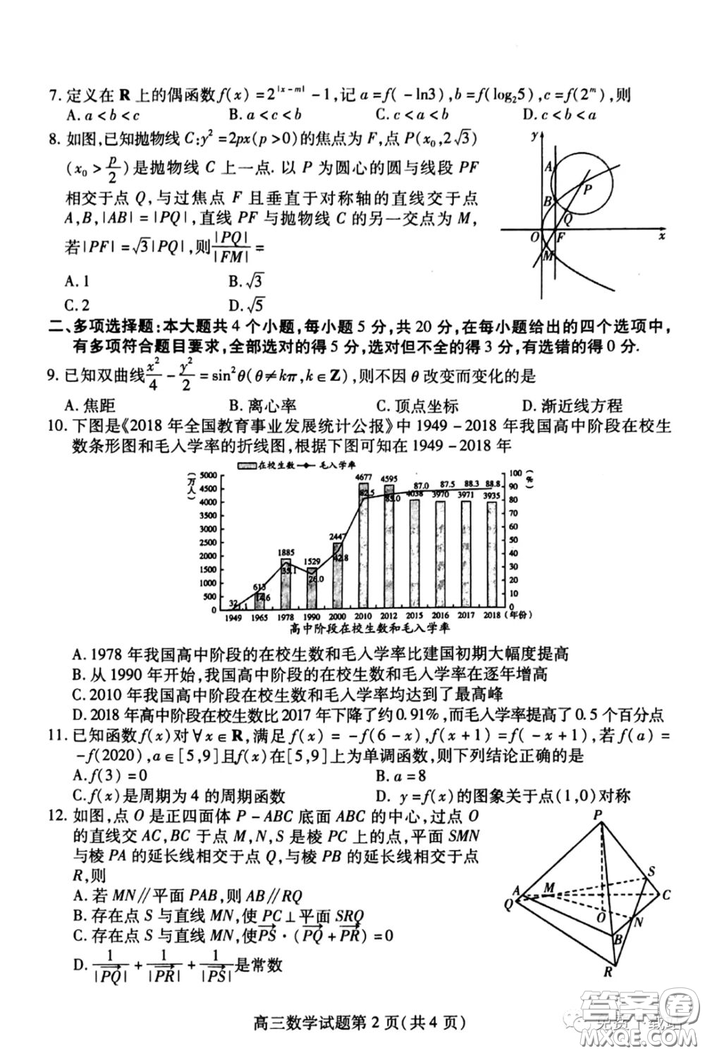 濰坊市2020屆高三下學期高考模擬考試數(shù)學試題及答案