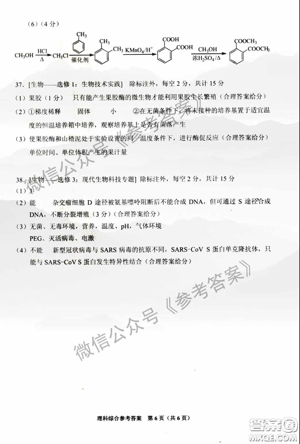 貴州省2020年普通高等學(xué)校招生適應(yīng)性測試?yán)砜凭C合參考答案