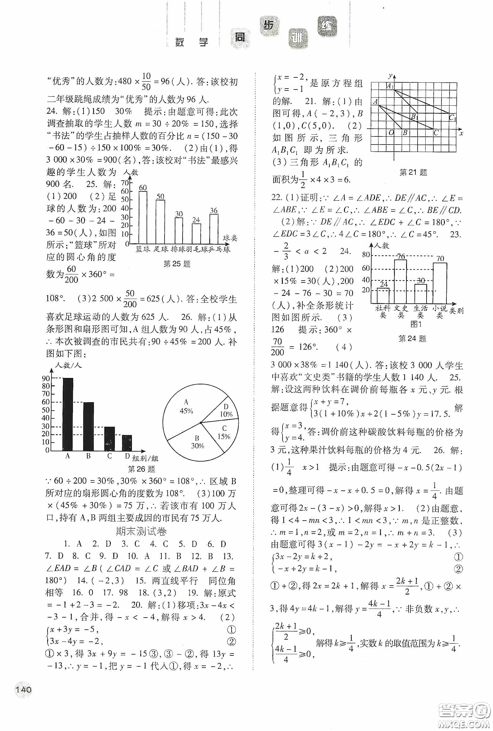 河北人民出版社2020同步訓(xùn)練七年級(jí)數(shù)學(xué)下冊(cè)人教版答案