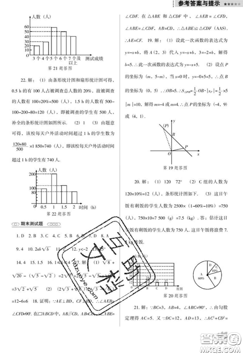 遼海出版社2020新版新課程數(shù)學(xué)能力培養(yǎng)八年級下冊人教版D版答案