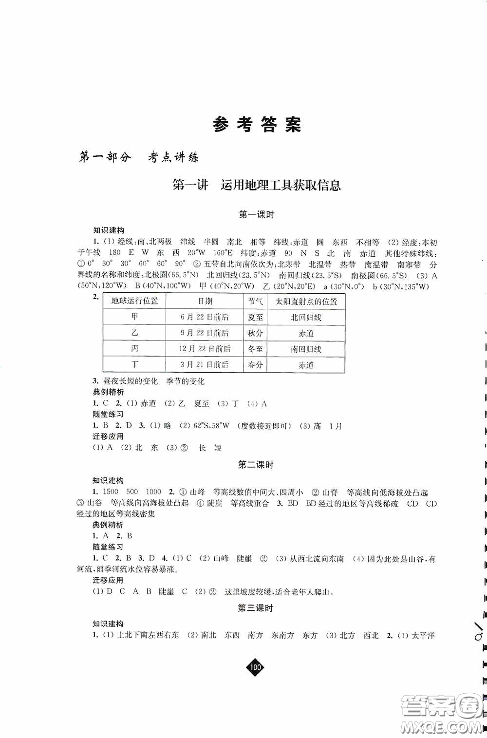 江蘇人民出版社2020年中考復(fù)習(xí)指南地理答案