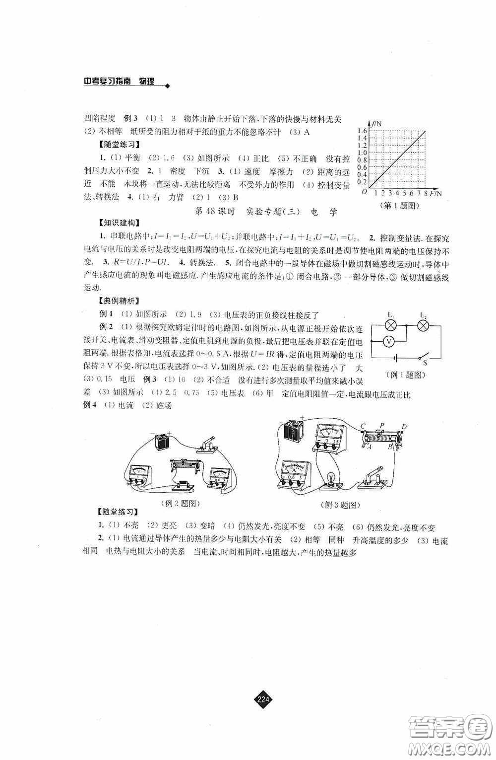 江蘇人民出版社2020年中考復(fù)習(xí)指南物理答案