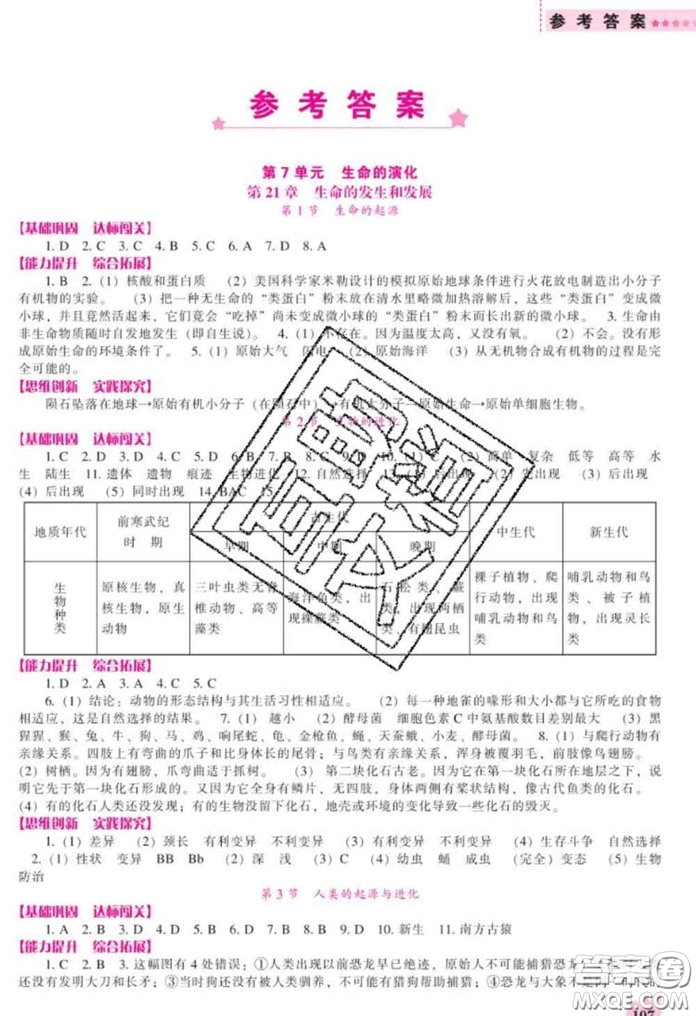 遼海出版社2020新版新課程生物能力培養(yǎng)八年級(jí)生物下冊(cè)北師版答案