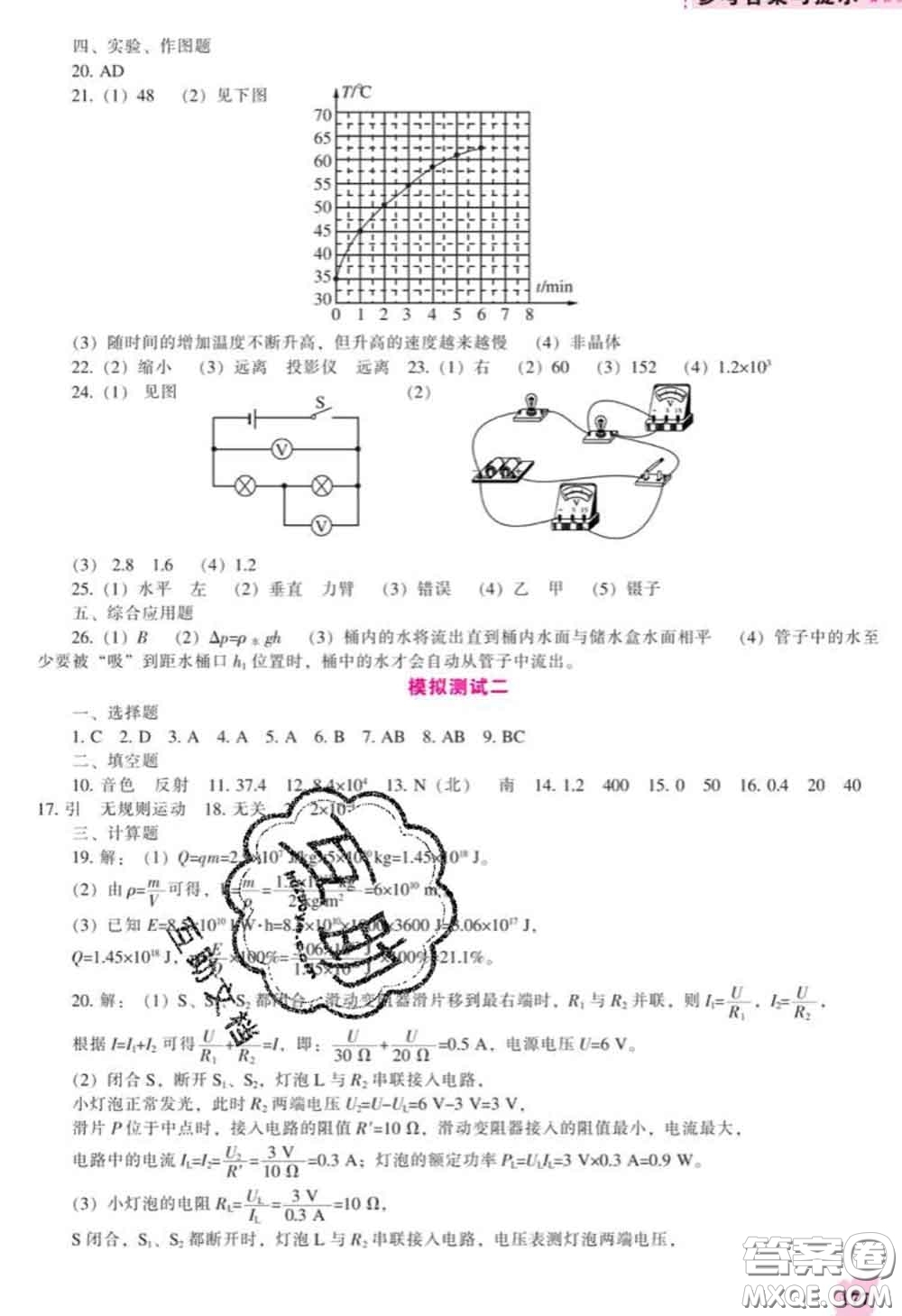 遼海出版社2020新版新課程物理能力培養(yǎng)九年級(jí)物理下冊(cè)人教版答案