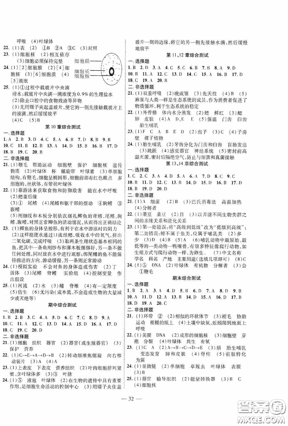 世界圖書出版公司2020新課程成長資源課時精練七年級生物下冊蘇教版答案