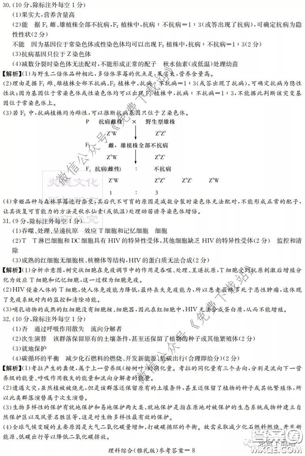 炎德英才大聯(lián)考雅禮中學(xué)2020屆高三月考卷八理科綜合試題及答案