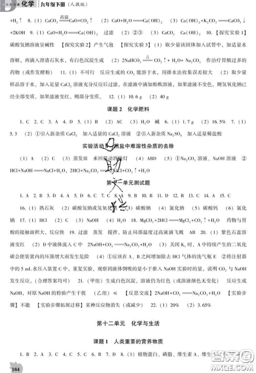 2020新版新課程化學(xué)能力培養(yǎng)九年級(jí)化學(xué)下冊(cè)人教版D版答案