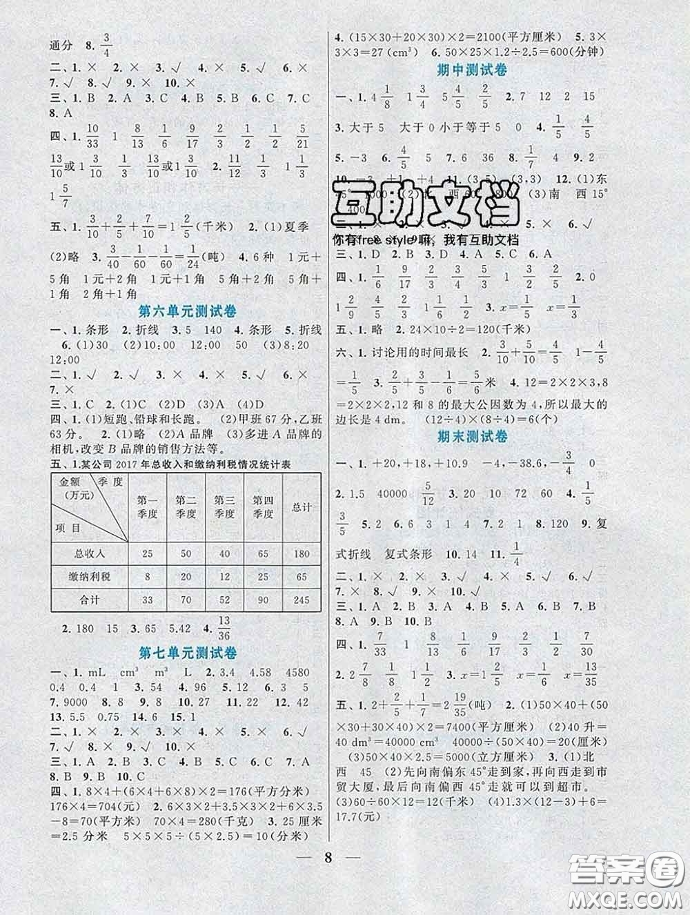 2020新版啟東黃岡作業(yè)本五年級(jí)數(shù)學(xué)下冊青島版六三制答案