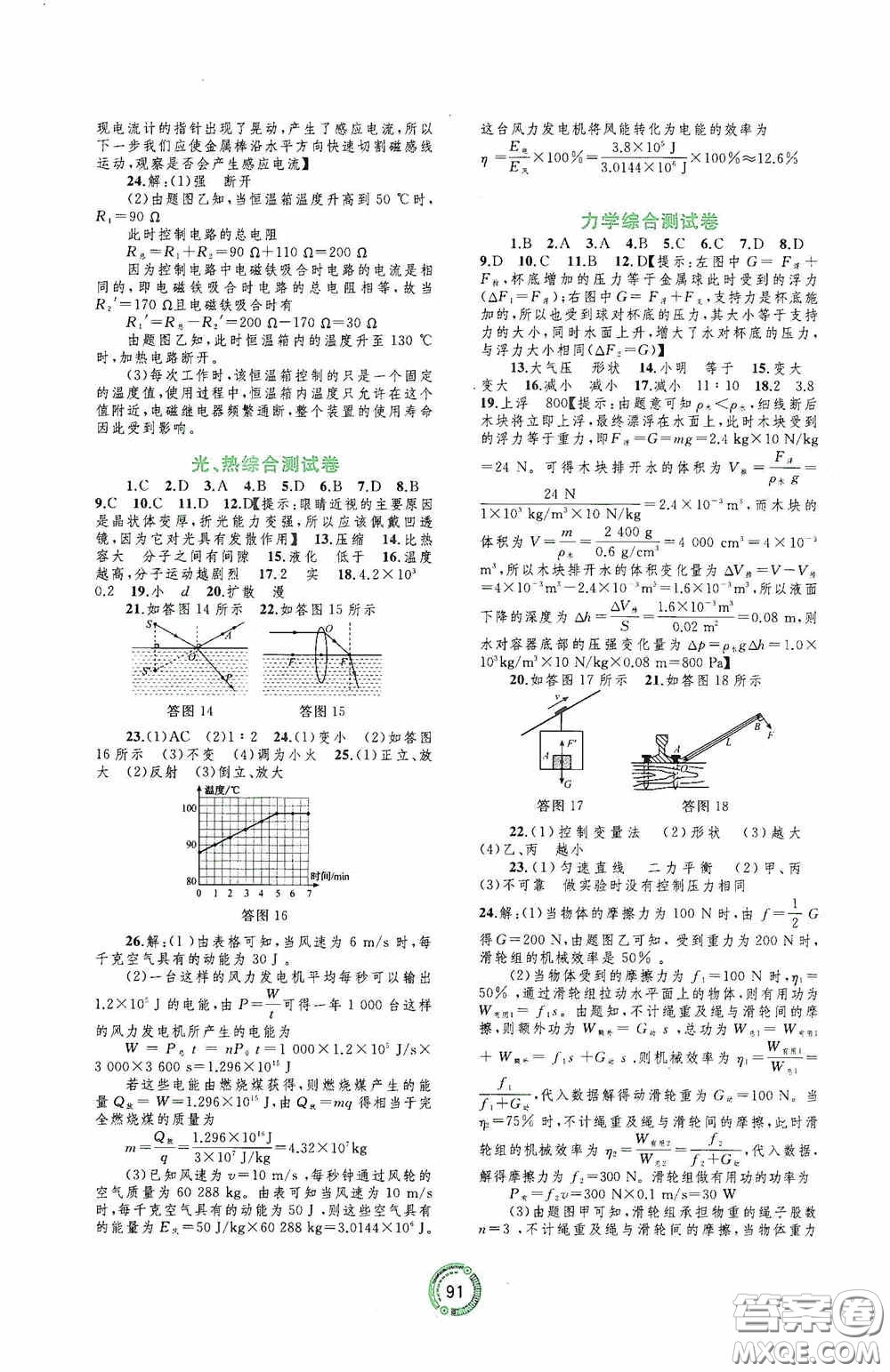 2020中考先鋒中考總復(fù)習(xí)配套測(cè)試卷物理課標(biāo)版A答案