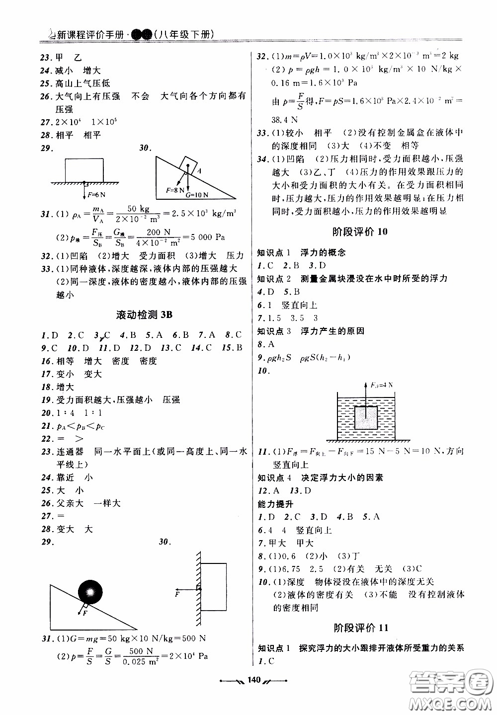 2020年新課程評(píng)價(jià)手冊(cè)物理八年級(jí)下冊(cè)人教版參考答案