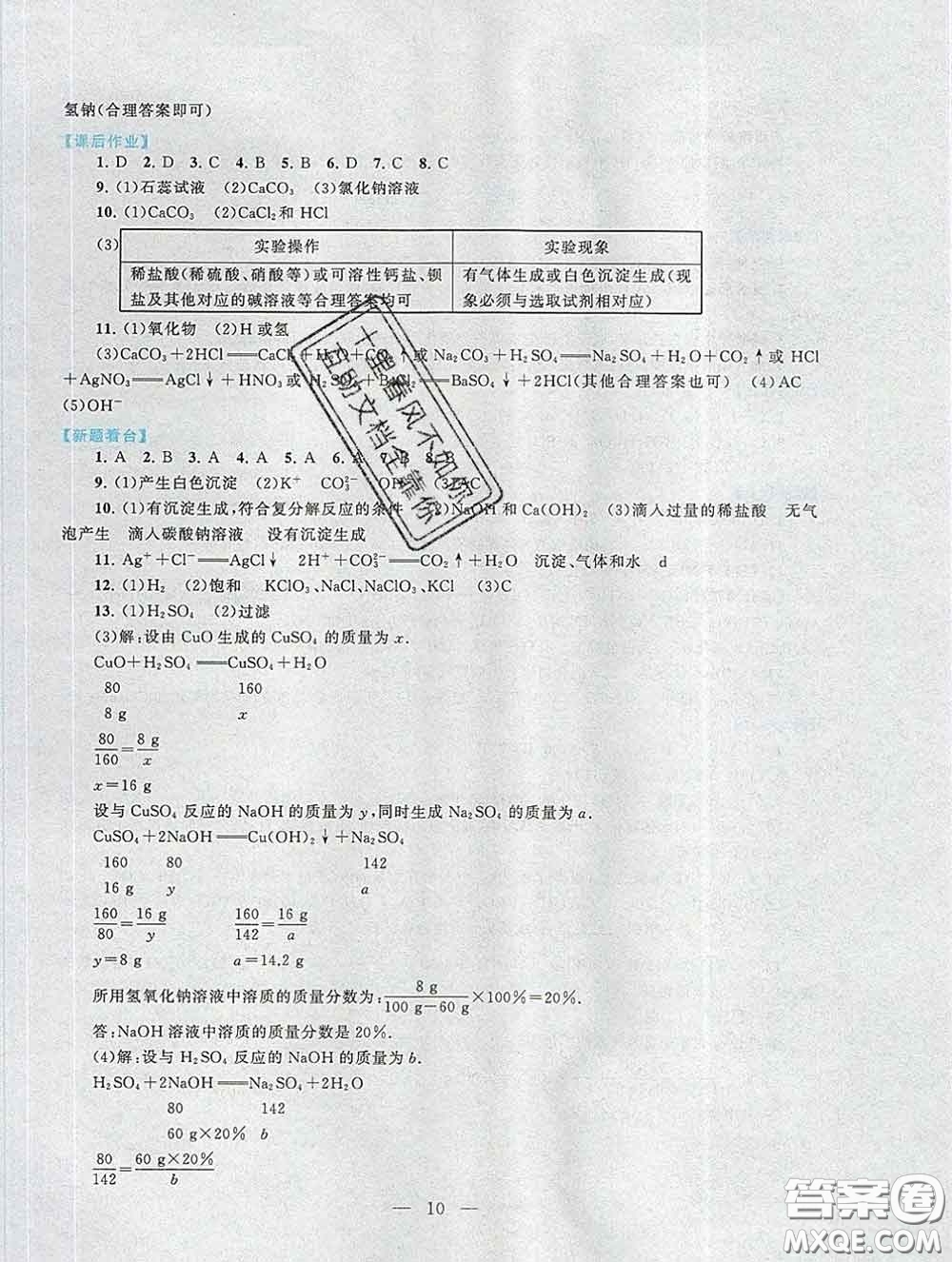 2020新版啟東黃岡作業(yè)本九年級(jí)化學(xué)下冊(cè)人教版答案