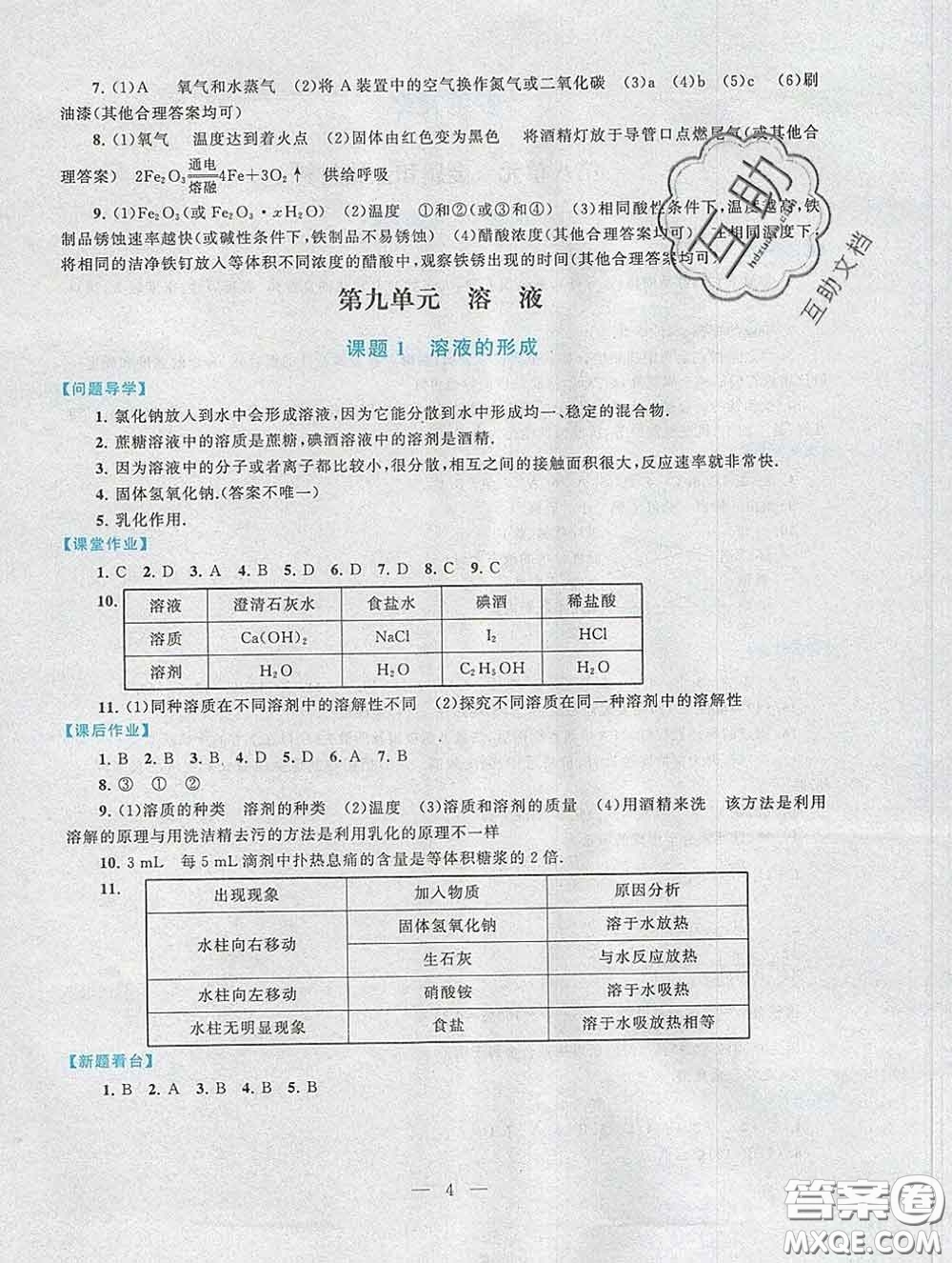 2020新版啟東黃岡作業(yè)本九年級(jí)化學(xué)下冊(cè)人教版答案