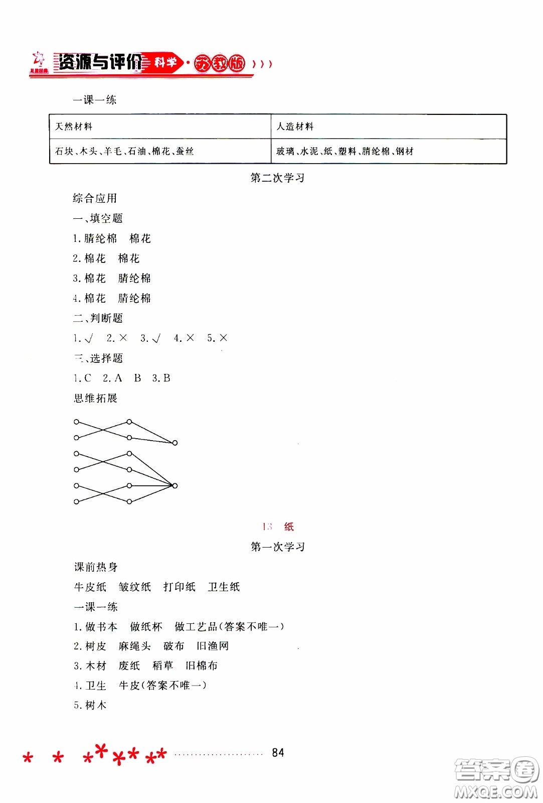 2020年資源與評(píng)價(jià)科學(xué)三年級(jí)下冊(cè)蘇教版參考答案