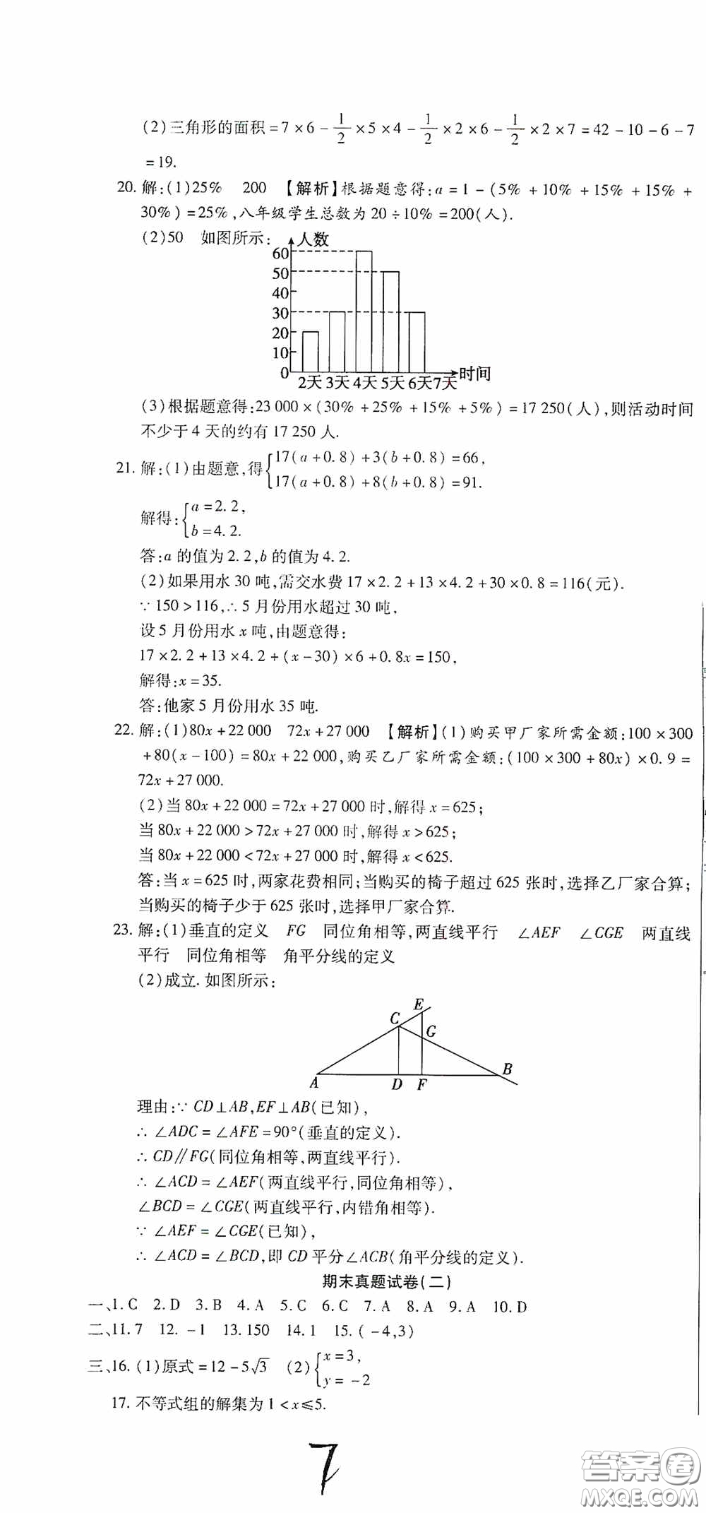 全程測評試卷2020期末復(fù)習(xí)大沖刺數(shù)學(xué)七年級下冊答案