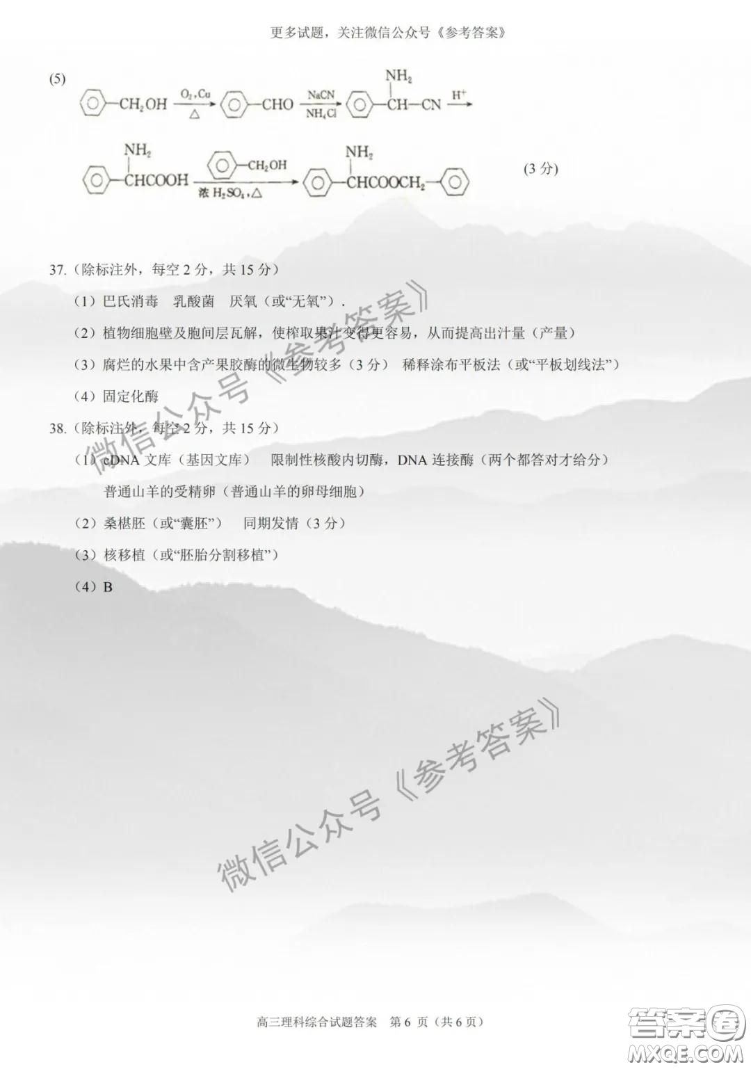 合肥市2020年高三第二次教學(xué)質(zhì)量檢測(cè)理科綜合答案