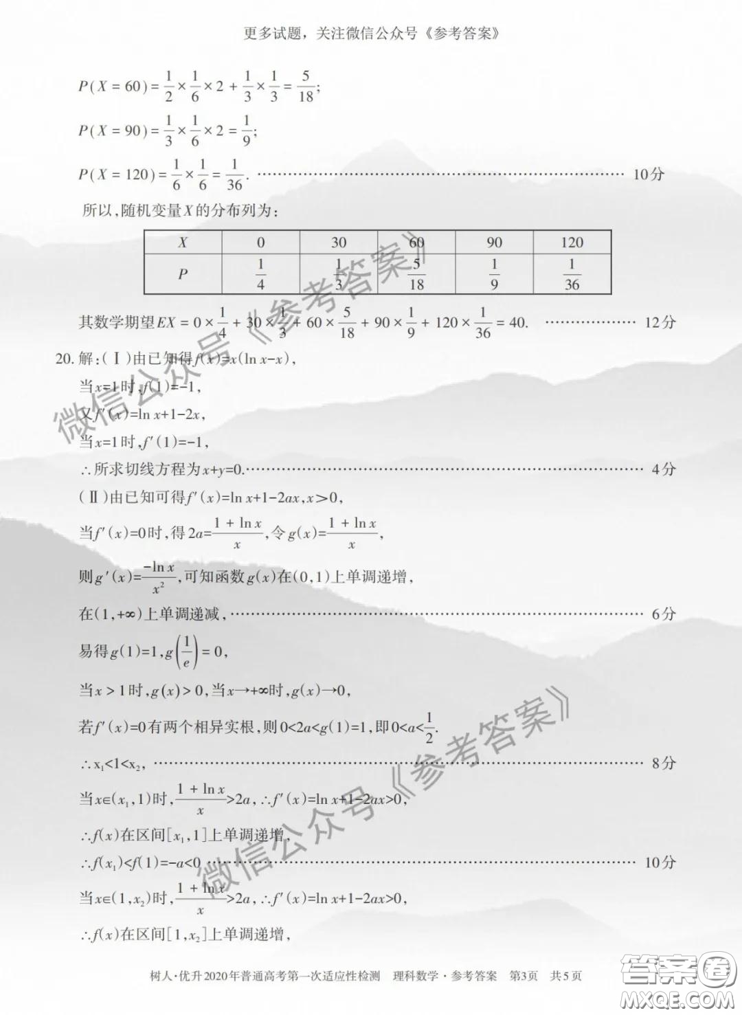 2020年新疆普通高考第一次適應性檢測理科數(shù)學答案