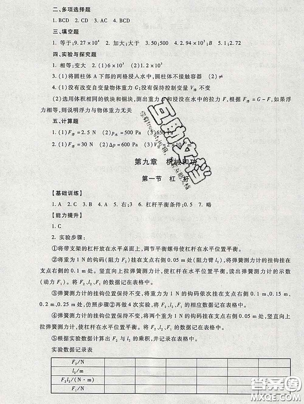 2020春海淀名師伴你學(xué)同步學(xué)練測八年級物理下冊人教版答案