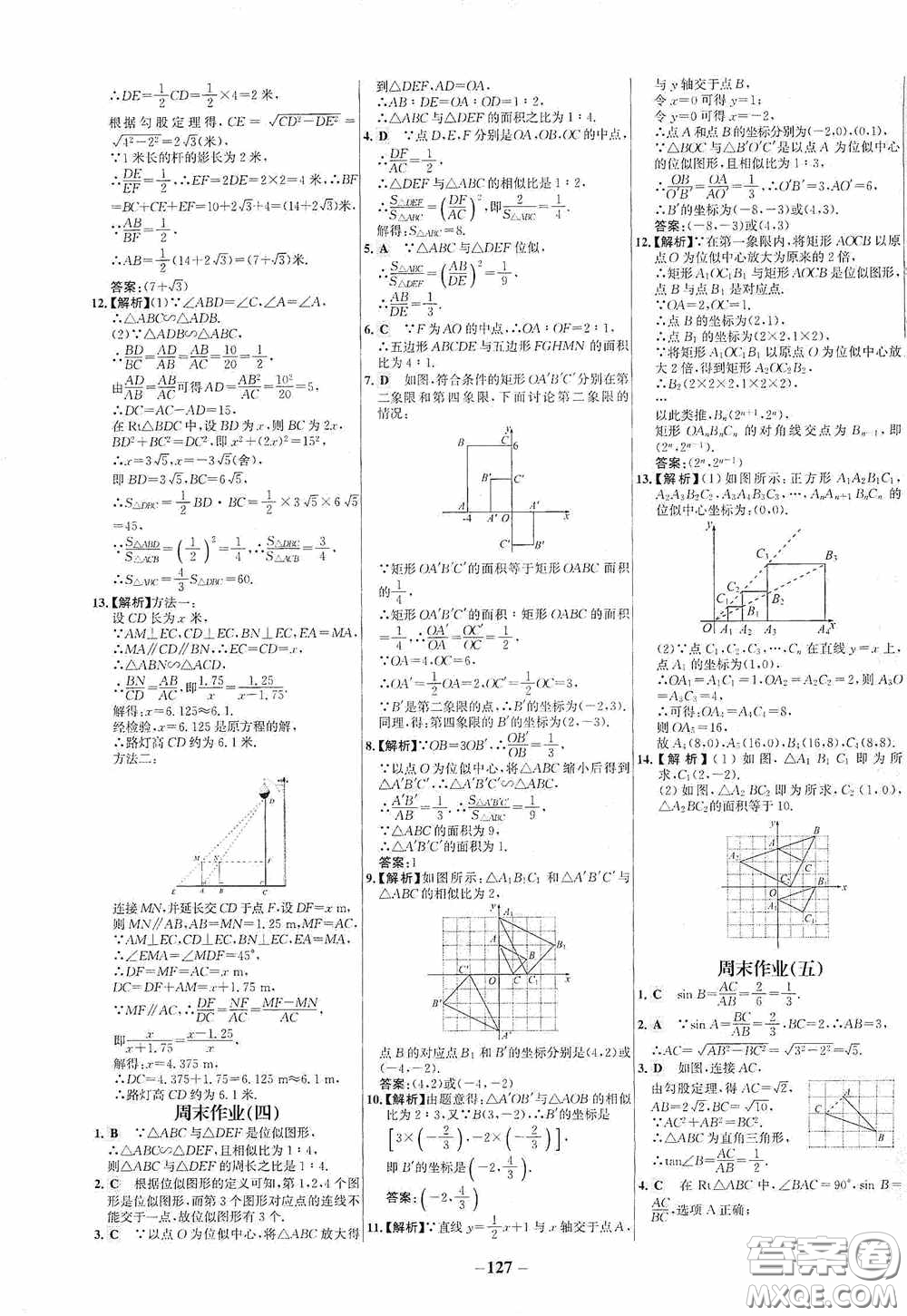 世紀金榜初中百練百勝2020周末作業(yè)期末專練九年級數(shù)學下冊答案