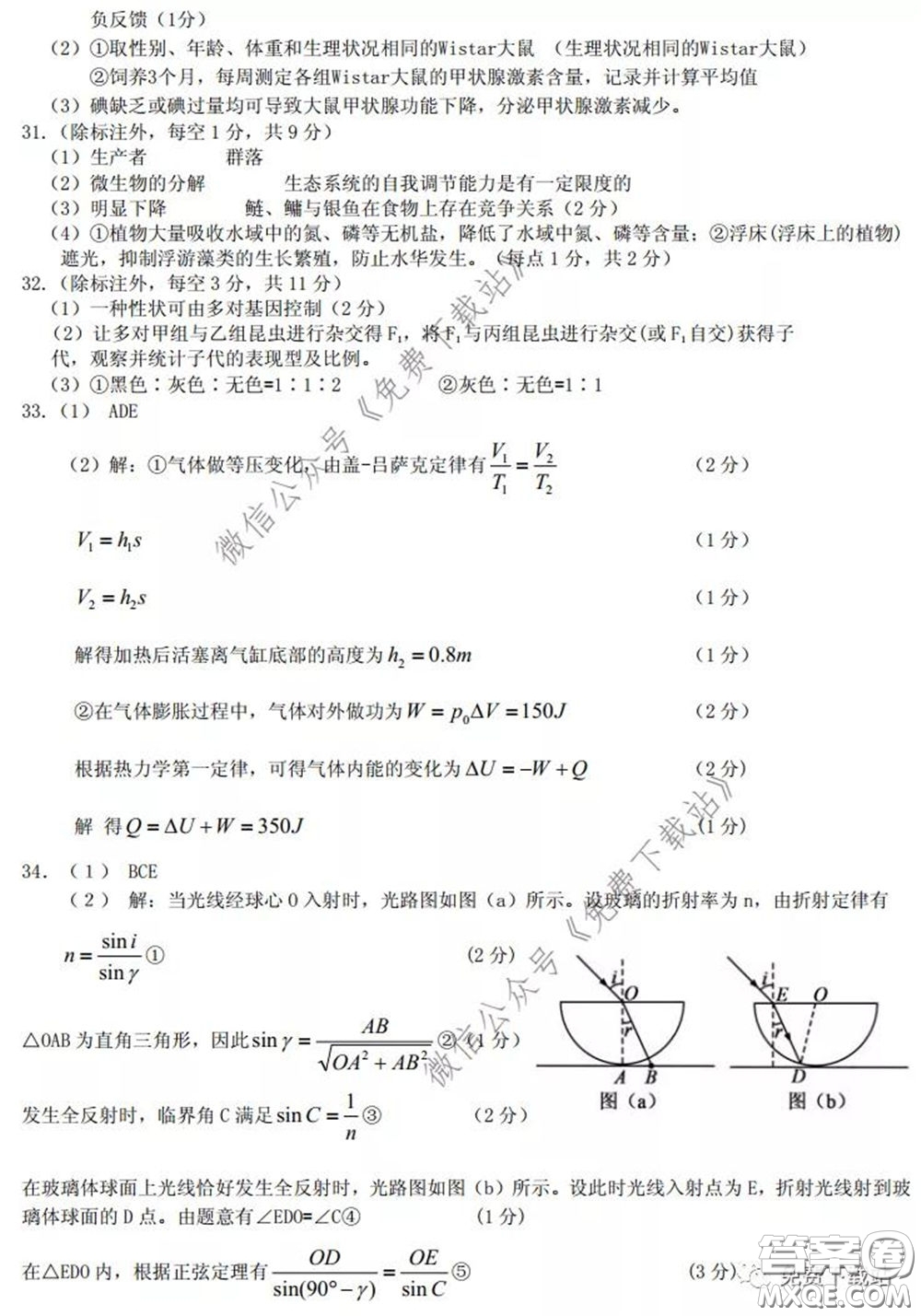 2020年內(nèi)蒙古赤峰市高三4月模擬考試?yán)砜凭C合答案