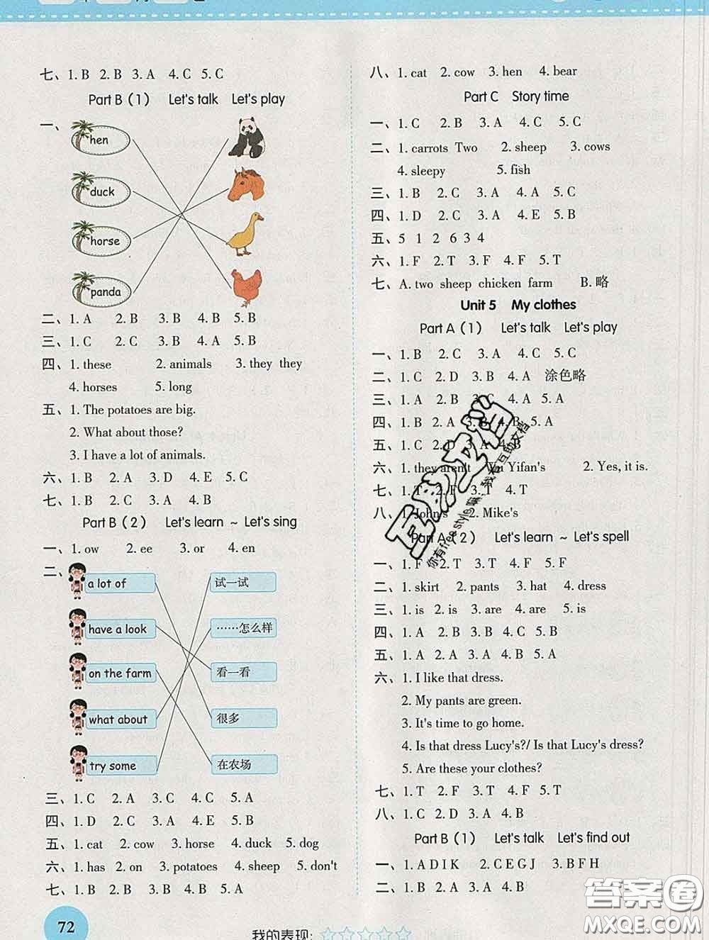 西安出版社2020新版黃岡隨堂練四年級英語下冊人教版答案