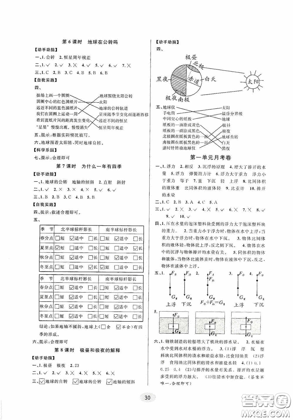 河海大學(xué)出版社2020同步特訓(xùn)小博士五年級科學(xué)人教版下冊答案