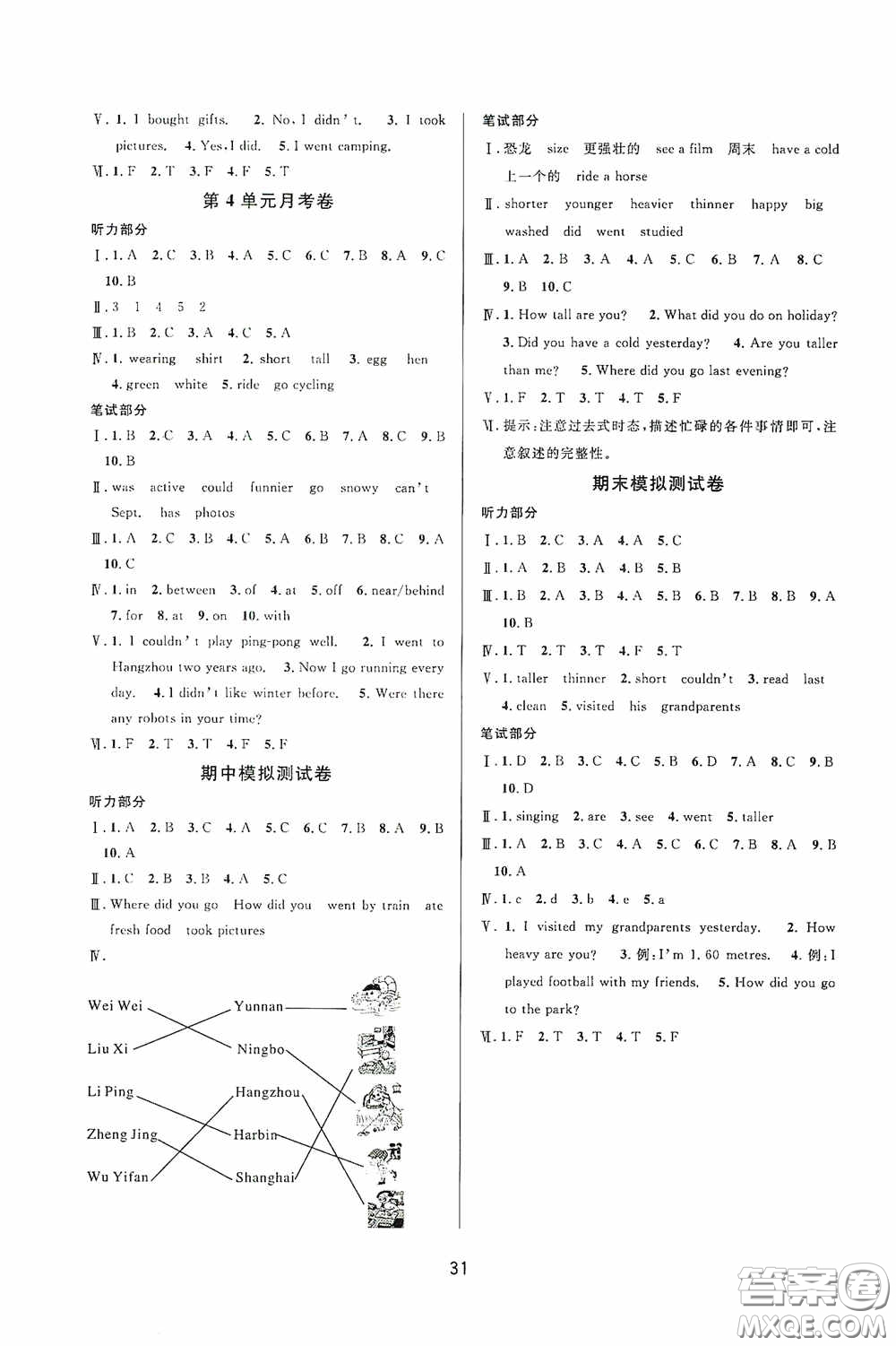 河海大學(xué)出版社2020同步特訓(xùn)小博士六年級(jí)英語(yǔ)人教版下冊(cè)答案