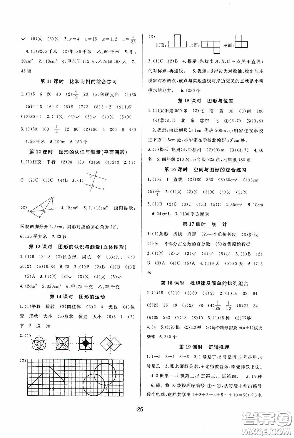 河海大學(xué)出版社2020同步特訓(xùn)小博士六年級數(shù)學(xué)人教版下冊答案