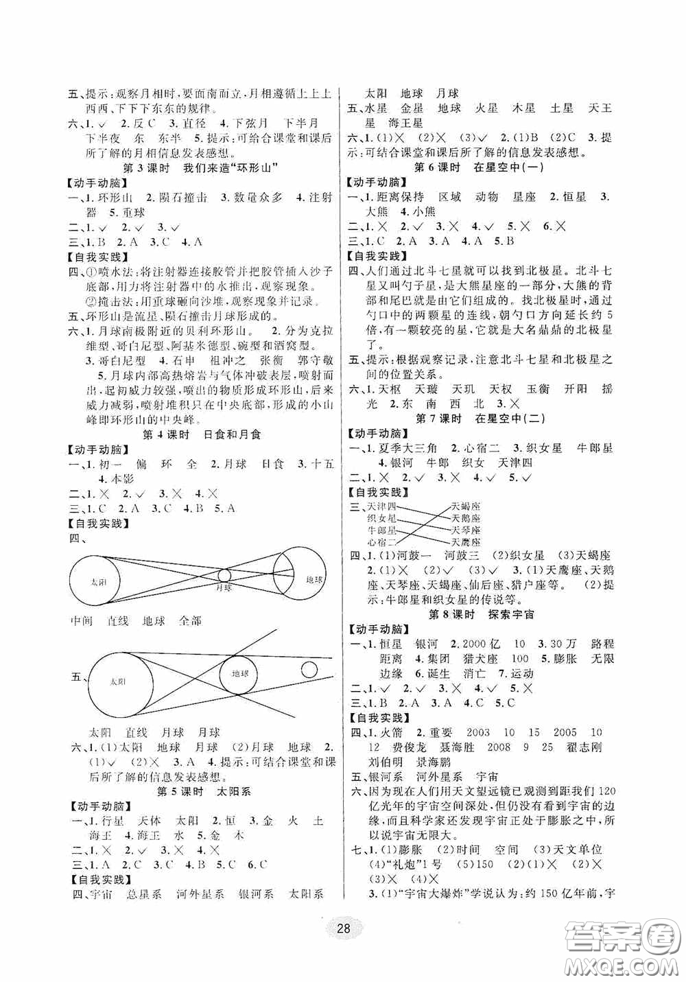 河海大學(xué)出版社2020同步特訓(xùn)小博士六年級(jí)科學(xué)教科版下冊(cè)答案