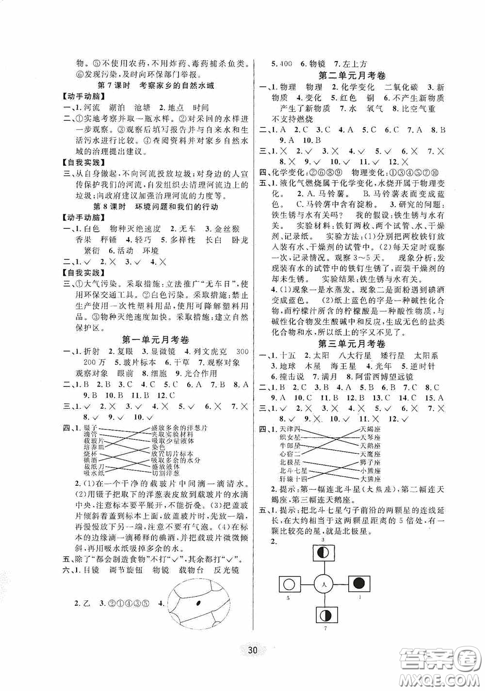 河海大學(xué)出版社2020同步特訓(xùn)小博士六年級(jí)科學(xué)教科版下冊(cè)答案