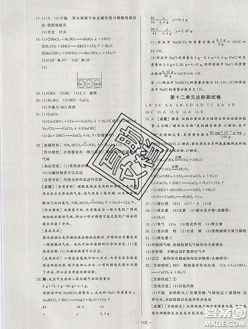 2020新版A+優(yōu)化作業(yè)本九年級化學(xué)下冊人教版參考答案