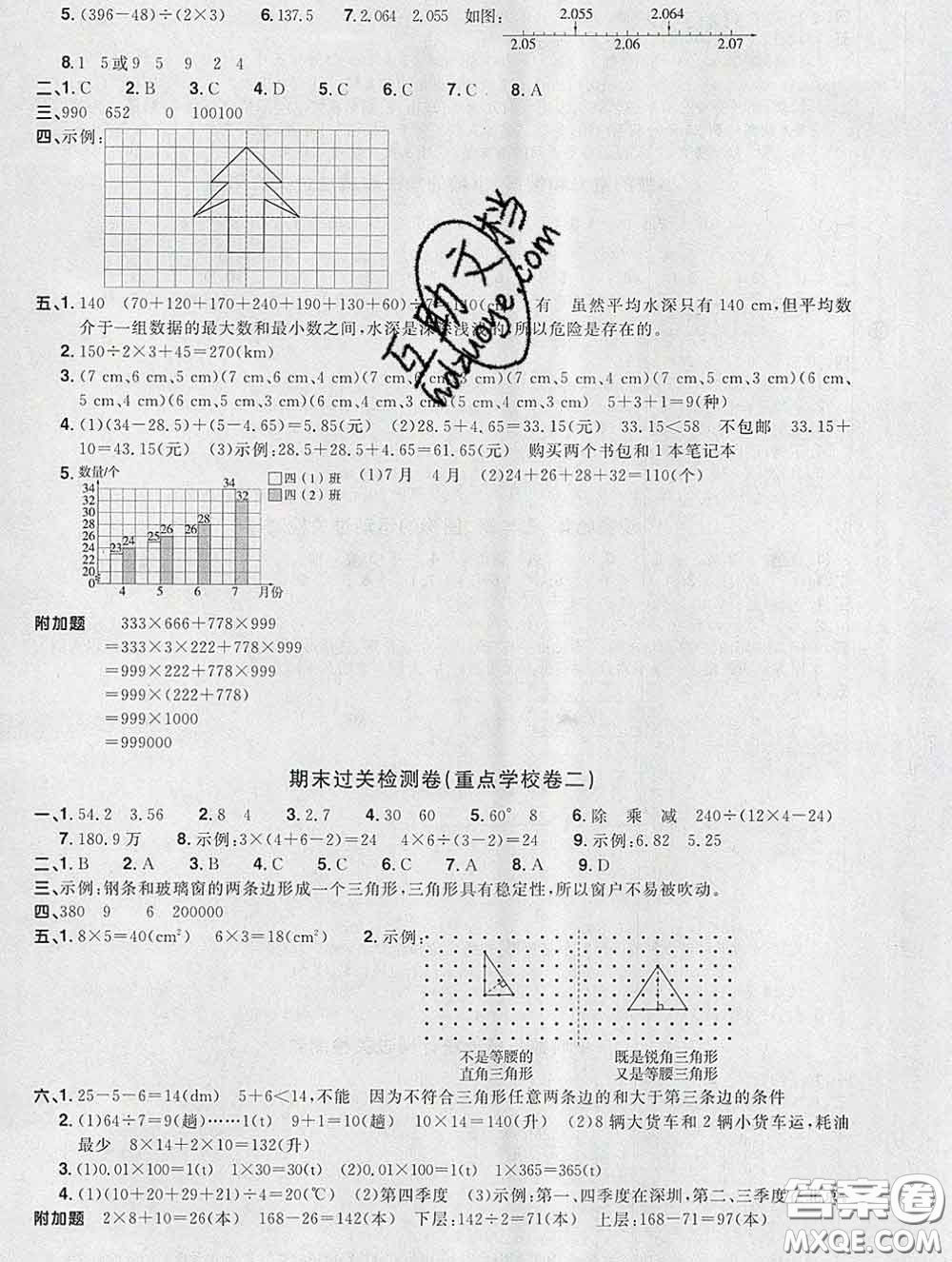 2020新版陽光同學一線名師全優(yōu)好卷四年級數(shù)學下冊人教版福建專版答案