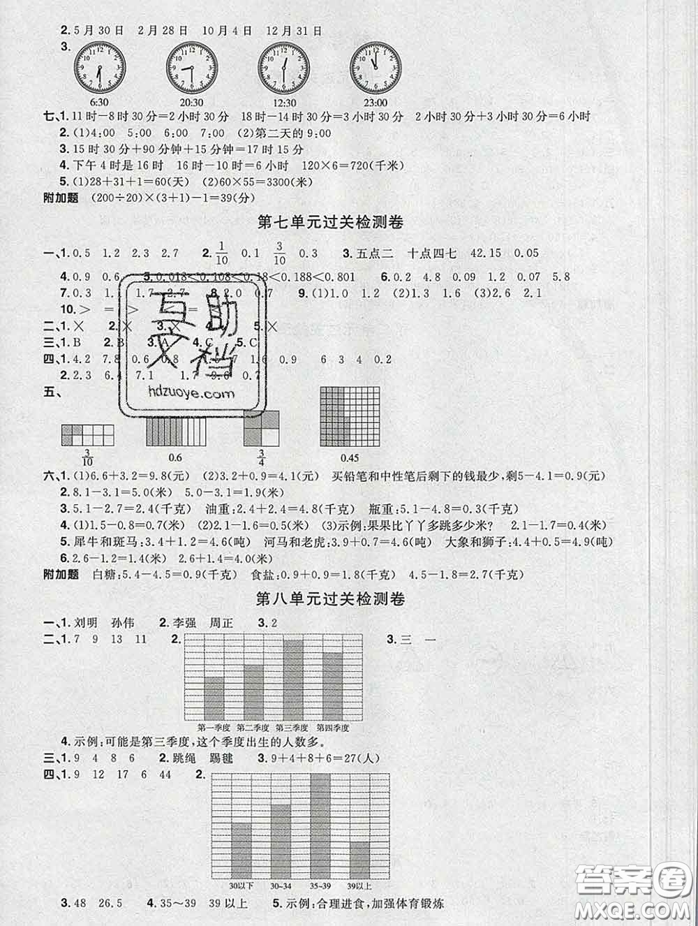 2020新版陽光同學一線名師全優(yōu)好卷三年級數(shù)學下冊青島版答案