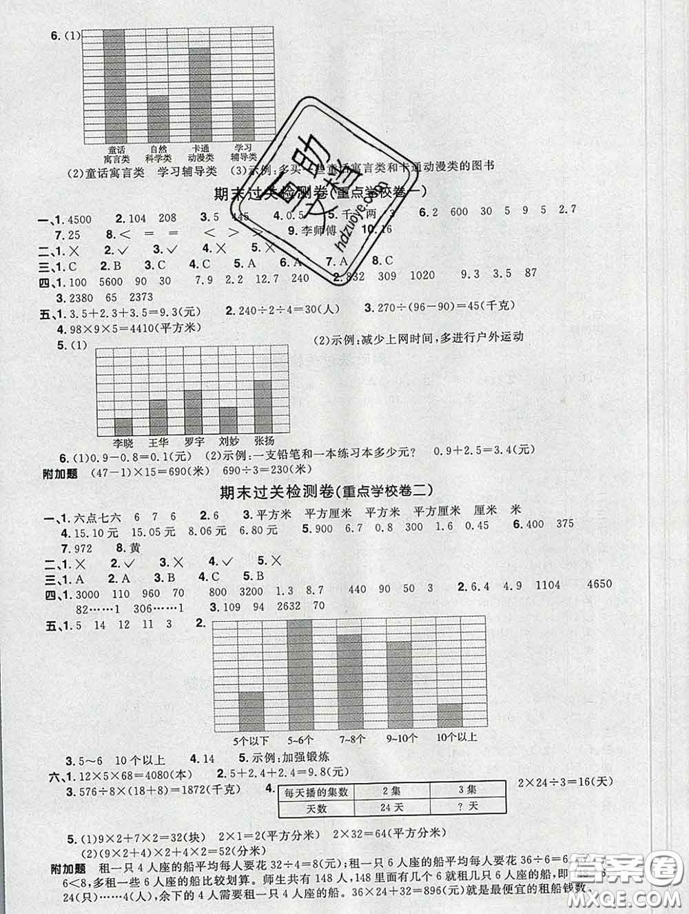 2020新版陽光同學一線名師全優(yōu)好卷三年級數(shù)學下冊青島版答案