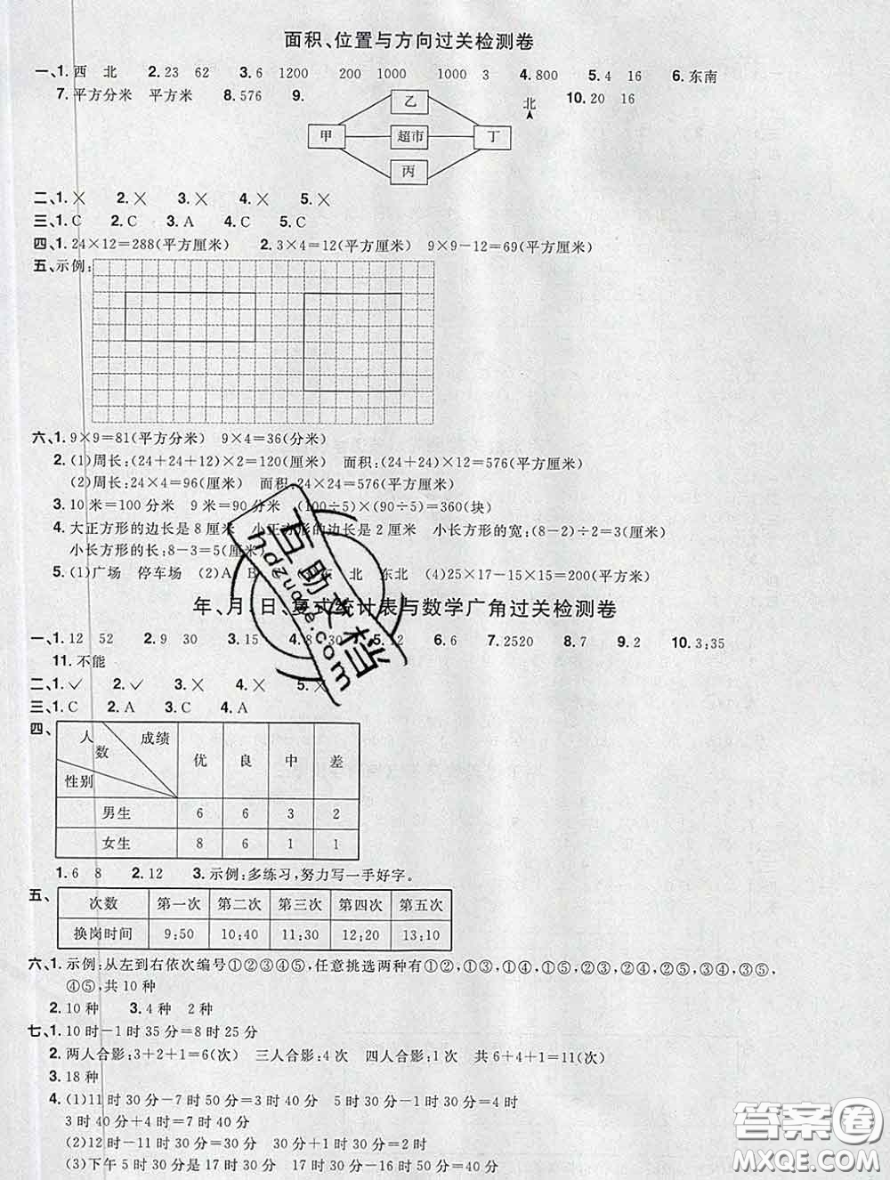 2020新版陽光同學(xué)一線名師全優(yōu)好卷三年級數(shù)學(xué)下冊人教版廣東專版答案