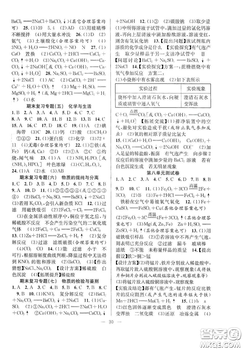 合肥大學(xué)出版社2020全頻道課時(shí)作業(yè)九年級化學(xué)下冊人教版答案