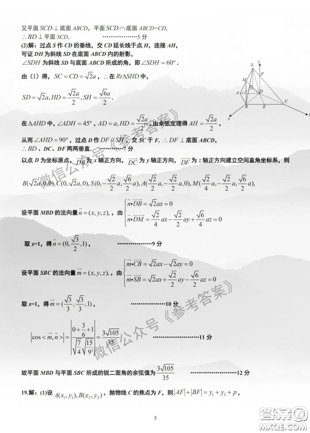 2020年湖北省高三4月線上調(diào)研考試?yán)砜茢?shù)學(xué)答案