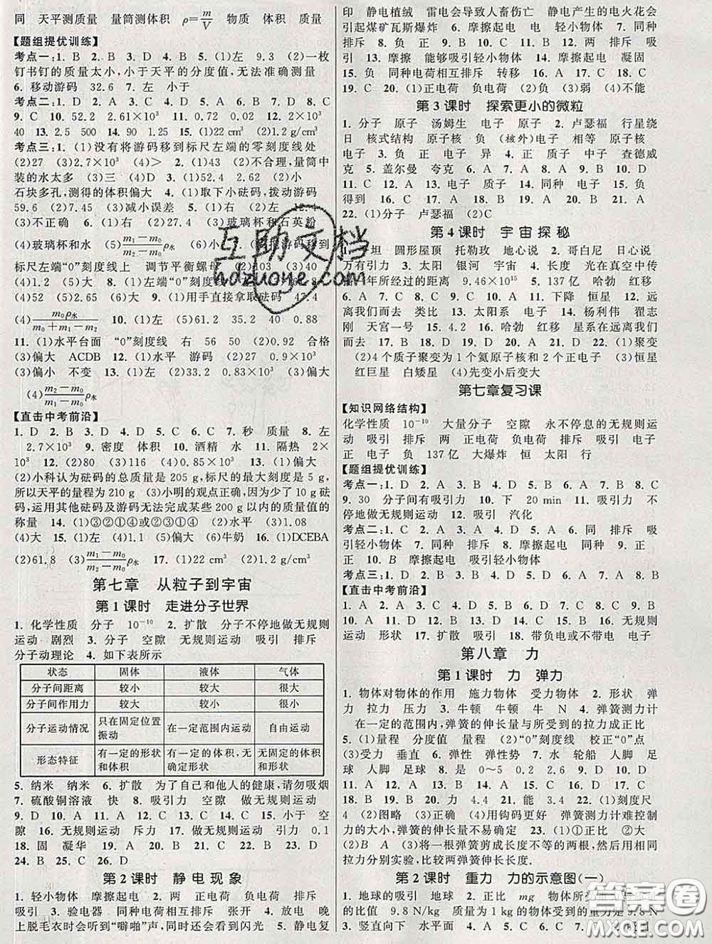 2020新版課時(shí)提優(yōu)計(jì)劃作業(yè)本八年級(jí)物理下冊(cè)蘇科版答案