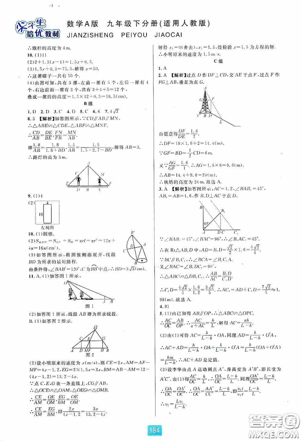 華東師范大學(xué)出版社2020尖子生培優(yōu)教材九年級(jí)數(shù)學(xué)人教版A版全一冊(cè)下分冊(cè)雙色板答案