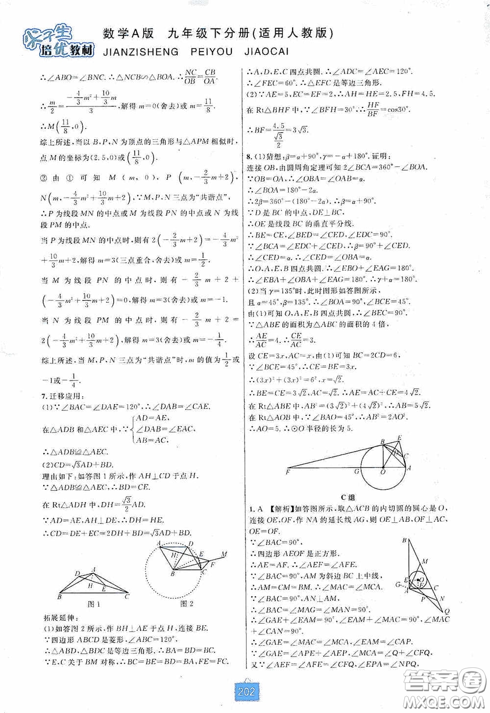 華東師范大學(xué)出版社2020尖子生培優(yōu)教材九年級(jí)數(shù)學(xué)人教版A版全一冊(cè)下分冊(cè)雙色板答案